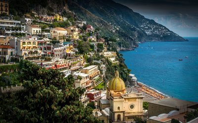 Amalfi, Verano, mar, turismo, Italia, Campania, Costa de Amalfi, Positano, el Golfo de Salerno