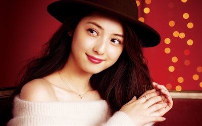 Bir şapka Nozomi Sasaki, bir Japon aktris, portre, g&#252;zel bir Japon kadın