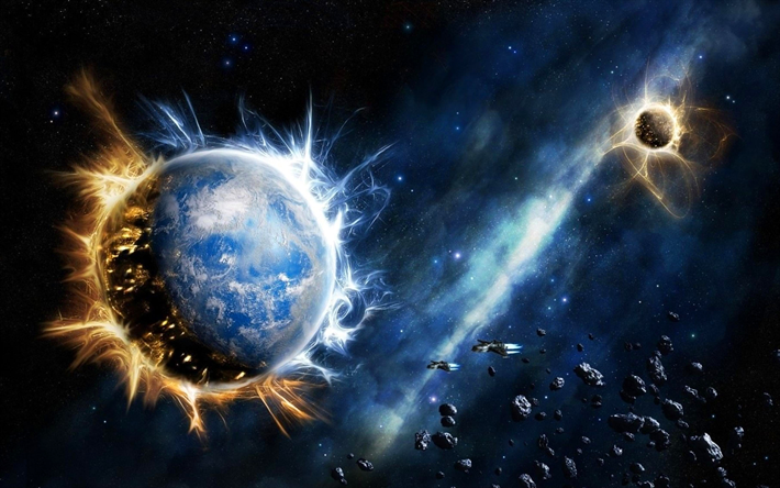 galaxy, jorden, 4k, stj&#228;rnor, asteroider