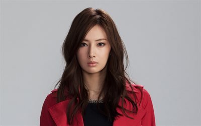 Keiko Kitagawa, Portre, kırmızı ceket, Japon aktris, g&#252;zel Japon kadın