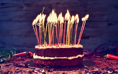 Happy Birthday, 4k, candles, Birthday cake, desserts, cakes
