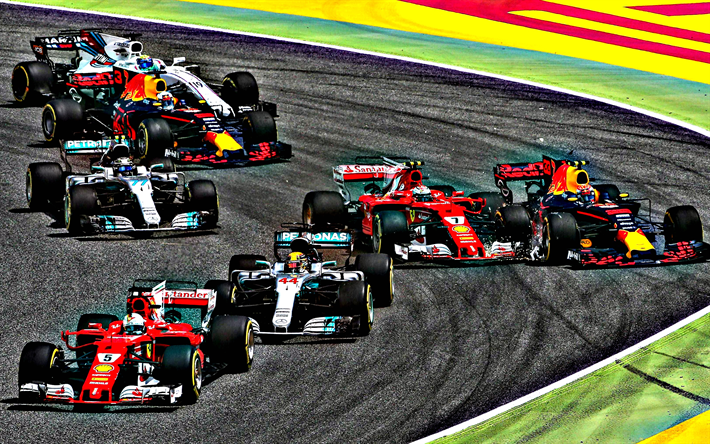 Formula 1, HDR, Daniel Sebastian Vettel, Max Verstappen, Kimi Raikkonen, Valtteri Bottas, Lewis Hamilton, Sebastian Vettel, Felipe Massa, F1