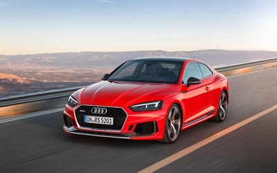 Audi RS5 Coupe, 2018, Red RS5, road, speed, German cars, Audi