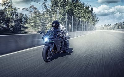 Kawasaki Ninja H2, 2019, 4k, la nuova bici da corsa, pista da corsa, la velocit&#224;, la nuova Ninja H2, Giapponesi, sport, moto, Kawasaki