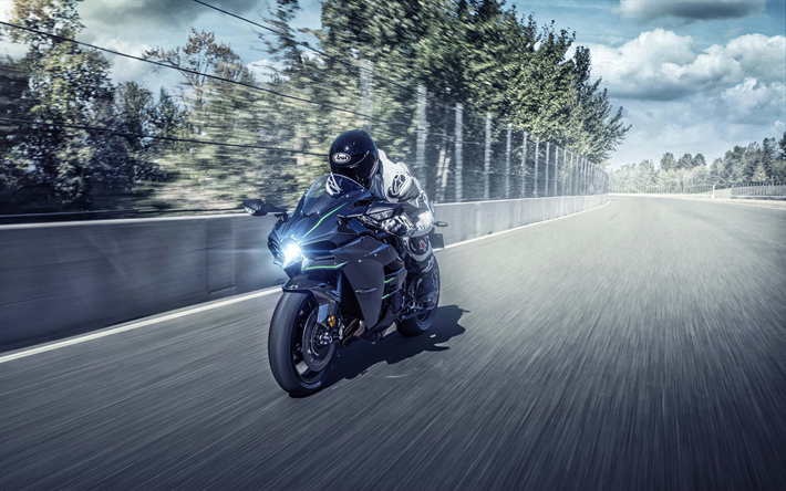 Kawasaki Ninja H2, 2019, 4k, new racing bike, racing track, speed, new Ninja H2, Japanese sports bikes, Kawasaki
