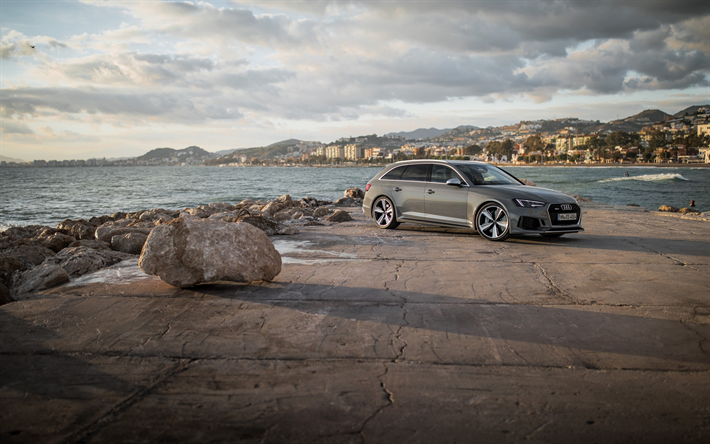 Audi RS4Avant, 2018, 4k, グレーワゴン, 新しいグレー RS4, ドイツ車, Audi