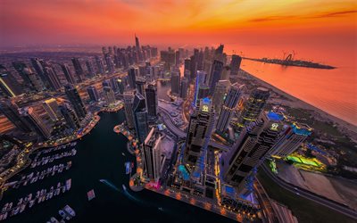 Dubai, p&#244;r do sol, vista a&#233;rea, EMIRADOS &#225;rabes unidos, Emirados &#193;rabes Unidos