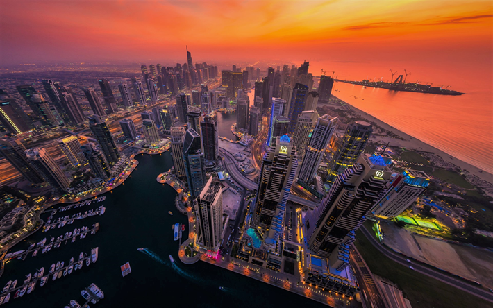 Duba&#239;, coucher de soleil, vue a&#233;rienne, &#201;MIRATS arabes unis, &#201;mirats Arabes Unis