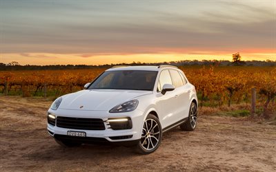 Porsche Cayenne S, 2018, 4k, beyaz spor SUV, yeni beyaz Cayenne S, dış, Alman otomobil, Porsche