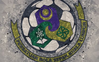 Kuala Lumpur FC, 4k, logotyp, geometriska art, Malaysiska football club, gul bakgrund, Liga Super Malaysia, Kuala Lumpur, Malaysia, fotboll, Kuala Lumpur FA