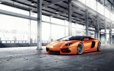 Lamborghini Aventador, 2018, oranssi superauto, tuning, uusi oranssi Aventador, ulkoa, Lamborghini