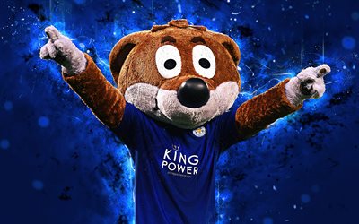 Filbert Fox, 4k, mascote, O Leicester City, a arte abstrata, Premier League, criativo, mascote oficial, luzes de neon, Leicester City FC mascote