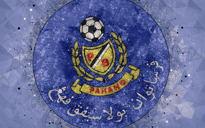 Pahang FC, 4k, logo, geometrinen taide, Malesian football club, sininen tausta, Liga Super Malesia, Kuantan, Pahang, Malesia, jalkapallo, Pahang Jalkapalloliiton