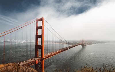4k, Golden Gate Bridge, storm, San Francisco, clouds, USA, America