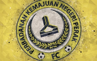 PKNP FC, 4k, logo, arte geometrica, Malese football club, sfondo giallo, Malesia Super League, Citt&#224; di Ipoh, Malesia, calcio, Perbadanan Kemajuan Negeri Perak
