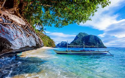 islas tropicales, mar, barco, playa, el turismo, El Nido, Palawan, Filipinas