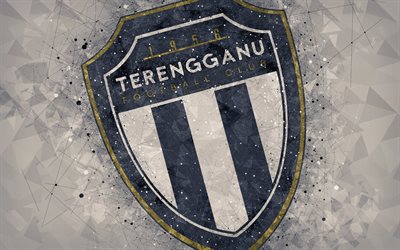 Terengganu FC, 4k, logo, geometric art, Malaysian football club, gray background, Malaysia Super League, Kuala Terengganu, Malaysia, football