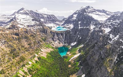 B&#228;ver Chief Faller, mountain lake, vattenfall, skogen, mountain valley, Glacier National Park, USA