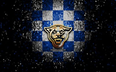 Georgia State Panthers, glitter logo, NCAA, blue white checkered background, USA, american football team, Georgia State Panthers logo, mosaic art, american football, America