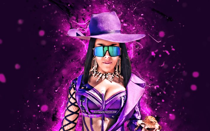 Doja Cat, 2020, 4k, luces de ne&#243;n violetas, rapero estadounidense, estrellas de la m&#250;sica, creativo, Amala Ratna Zandile Dlamini, celebridad estadounidense, Doja Cat 4K