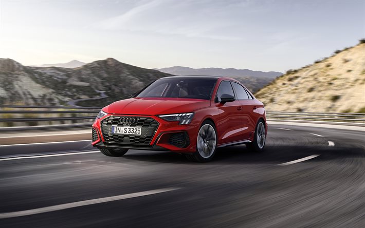2021, Audi S3, edest&#228;, punainen sedan, uusi punainen S3, A3 S-line 2021, saksalaiset autot, Audi