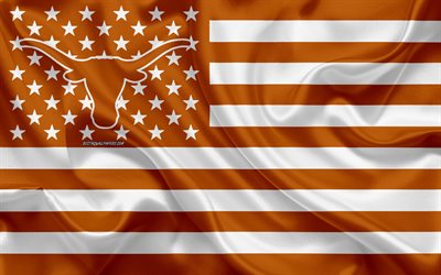 テキサス・ロングホーンズ, アメリカンフットボール, 創造的なアメリカの旗, オレンジと白の旗, 全米大学体育協会, オースティン, テキサス, アメリカ, Texas Longhornsのロゴ, エンブレム, シルクフラッグ, フットボール