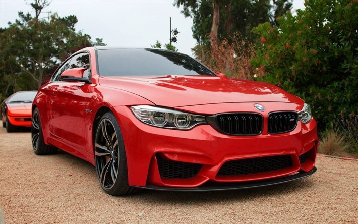BMW M4, F82, supercars, coupe, red bmw