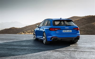Audi RS4 Avant, 2018, rear view, new RS4, blue RS4, sports version, Audi