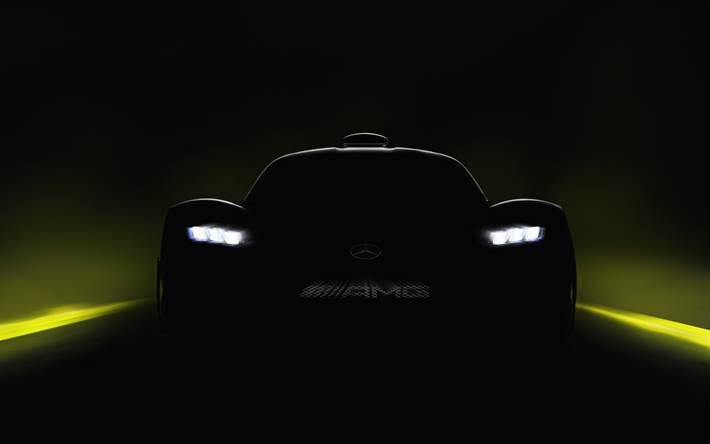 hypercars de 2017, los coches, Mercedes-AMG Proyecto UNO, teaser, la oscuridad, los faros, Mercedes