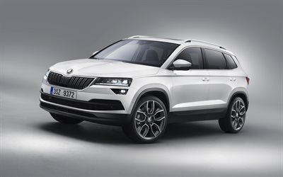 Skoda Kodiaq, 2017, 4k, new cars, white Kodiaq, SUV, Skoda