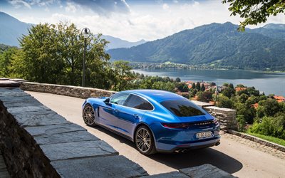 Porsche Panamera, 2017, new Panamera, blue, sporty 4 door coupe, German cars, Porsche