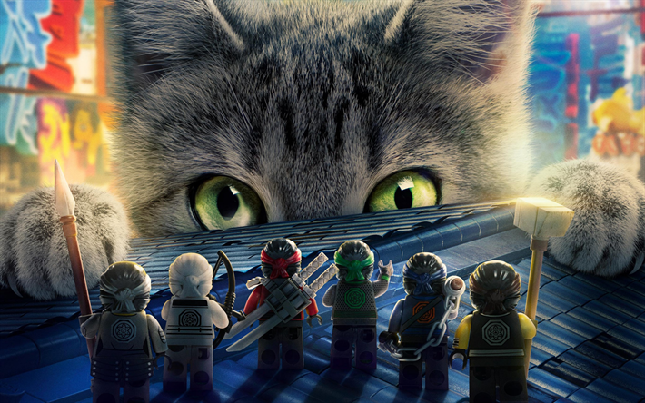The Lego Ninjago Movie, 2018, all characters, poster, cat