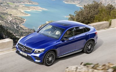 Mercedes-Benz GLC Coupe, 4k, 2017, X253, german cars, SUV, mountains, Mercedes
