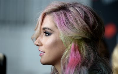 Kesha, Kesha Rose Sebert, 4k, chanteuse Am&#233;ricaine, de profil, de maquillage, de chanteurs c&#233;l&#232;bres, portrait