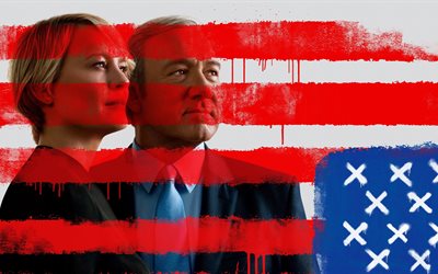 house of cards, der amerikanischen tv-serie, 4k, drama, usa-flagge, kevin spacey, frank spacey, claire underwood, robin wright