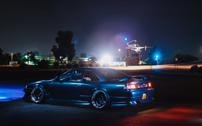 Nissan Silvia, S14, tuning, stance, night, parking, Nissan 240SX, japanese cars, Nissan