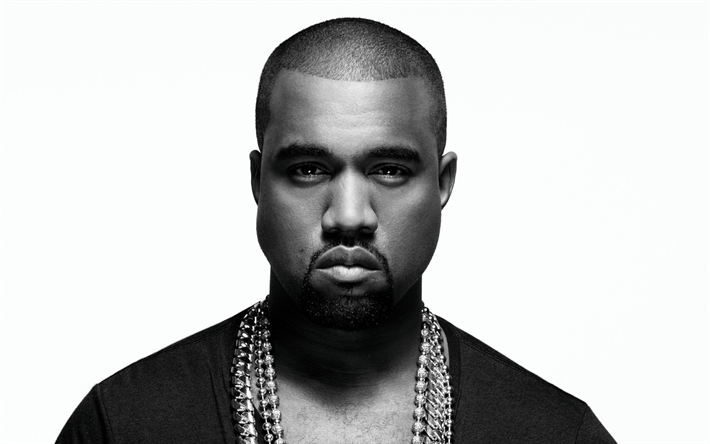 Kanye West, 4k, american rapper, superstars, guys, celebrity, monochrome