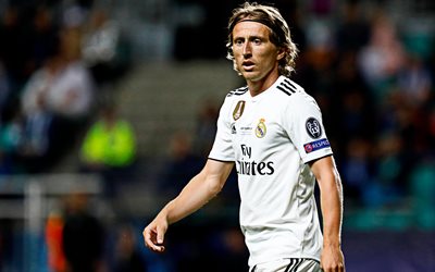 Luka Modric, 4k, le Real Madrid, le footballeur croate, portrait, visage, Liga, Espagne, football