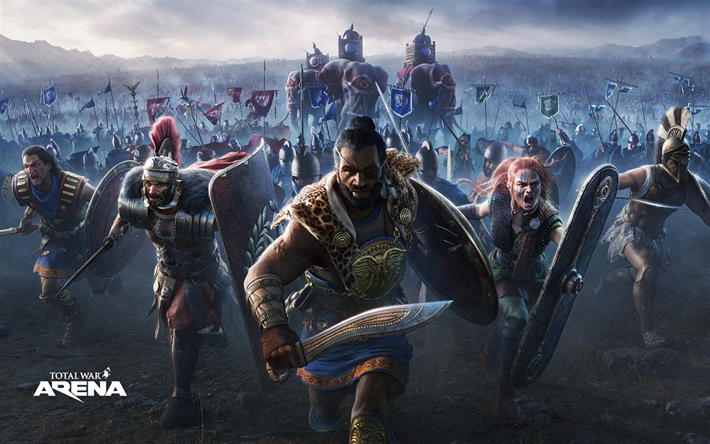 Total War Arena, 2018, main characters, poster, Hannibal, Leonidas, Boudica, Germanicus, Hasdrubal