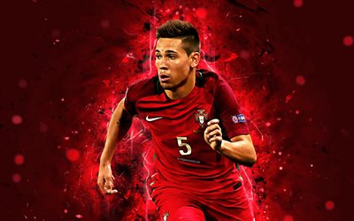 4k, Raphael Guerreiro, abstract art, Portugal National Team, fan art, Guerreiro, soccer, footballers, neon lights, Portuguese football team