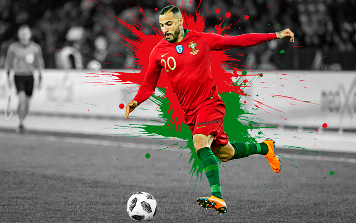 4k, Ricardo Quaresma, Portuguese footballer, Portugal national football team, art, red green splashes of paint, grunge art, Portugal, football, Besiktas