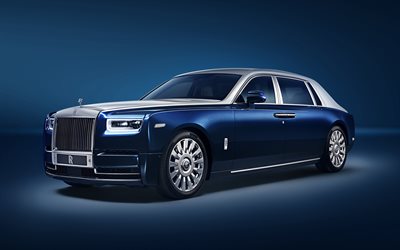 Rolls-Royce Phantom, EWB Chengdu, 2018, luxury blue limousine, exterior, front view, blue new Phantom, British cars, Rolls-Royce