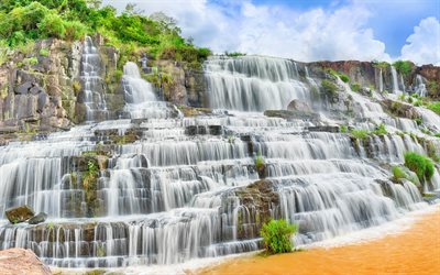 rock, waterfall, lake, cascades, Thailand, stones