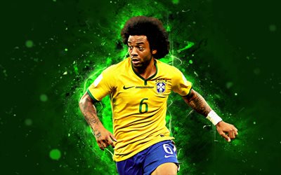 Marcelo, 4k, match, Brazil National Team, football stars, Marcelo Vieira da Silva Junior, soccer, neon lights, Brazilian football team