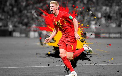 Kevin De Bruyne, 4k, Belgium national football team, art, splashes of paint, grunge art, Belgian footballer, creative art, Belgium, football
