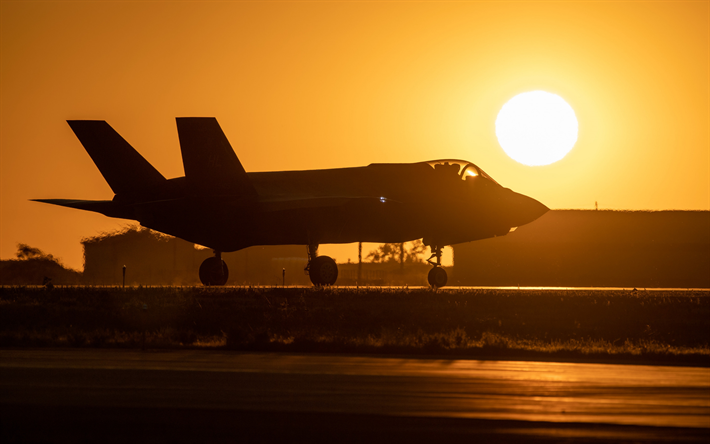 Lockheed Martin F-35 Lightning II, military plane, F-35A, american fighter bomber, airfield, US Air Force, combat aircraft, USA