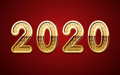 2020-konzepte, gl&#252;ckliches neues jahr 2020, mit goldenen buchstaben, luxus-2020 hintergrund, 2020 jahr konzepte, rot 2020 hintergrund