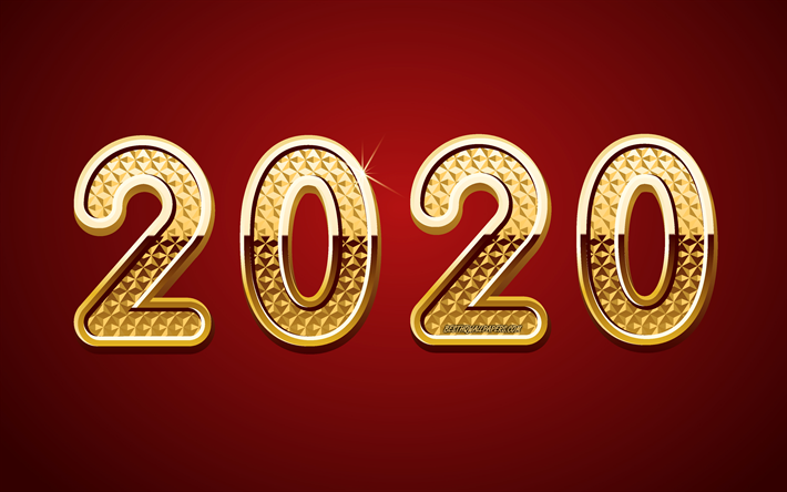 2020 concepts, Happy New Year, 2020, golden letters, Luxury 2020 background, 2020 year concepts, red 2020 background