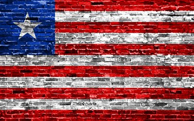 4k, Liberian lipun alla, tiilet rakenne, Afrikka, kansalliset symbolit, brickwall, Liberian 3D flag, Afrikan maissa, Liberiassa