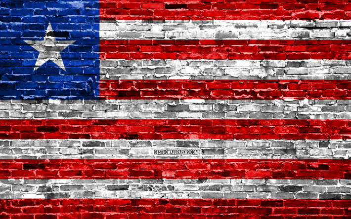4k, Liberian lipun alla, tiilet rakenne, Afrikka, kansalliset symbolit, brickwall, Liberian 3D flag, Afrikan maissa, Liberiassa